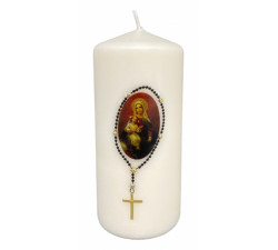 Kerze "Madonna und Rosenkranz" 6,5 x 15cm